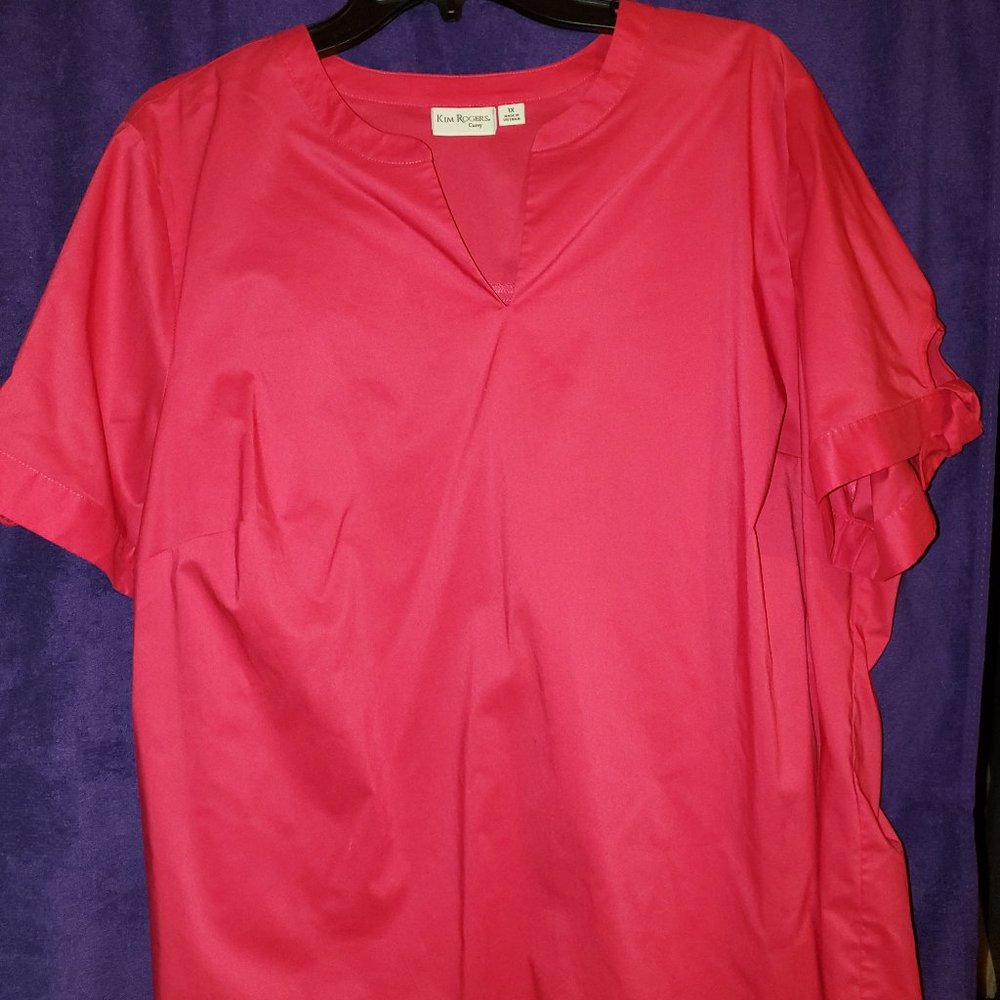 Women's Short-sleeve blouse by Kim Rogers Curvy in Hot Pink (1X)
